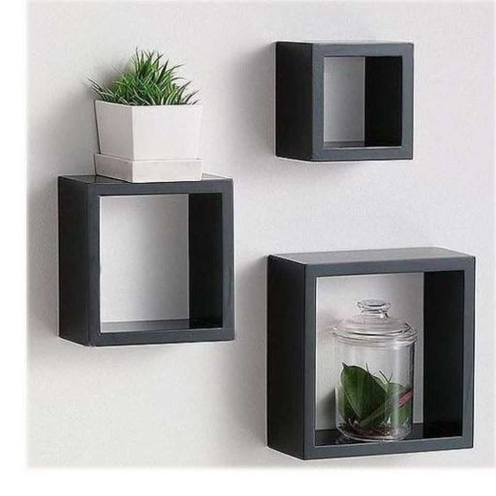 3 Étagères Murale en Bois de Décoration  Forme Carrée