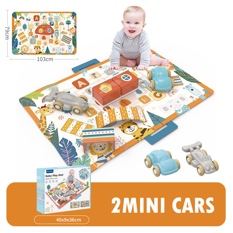 Tapis d’eveil circuit jungle avec 2 voiturettes 103 cm x 79 cm