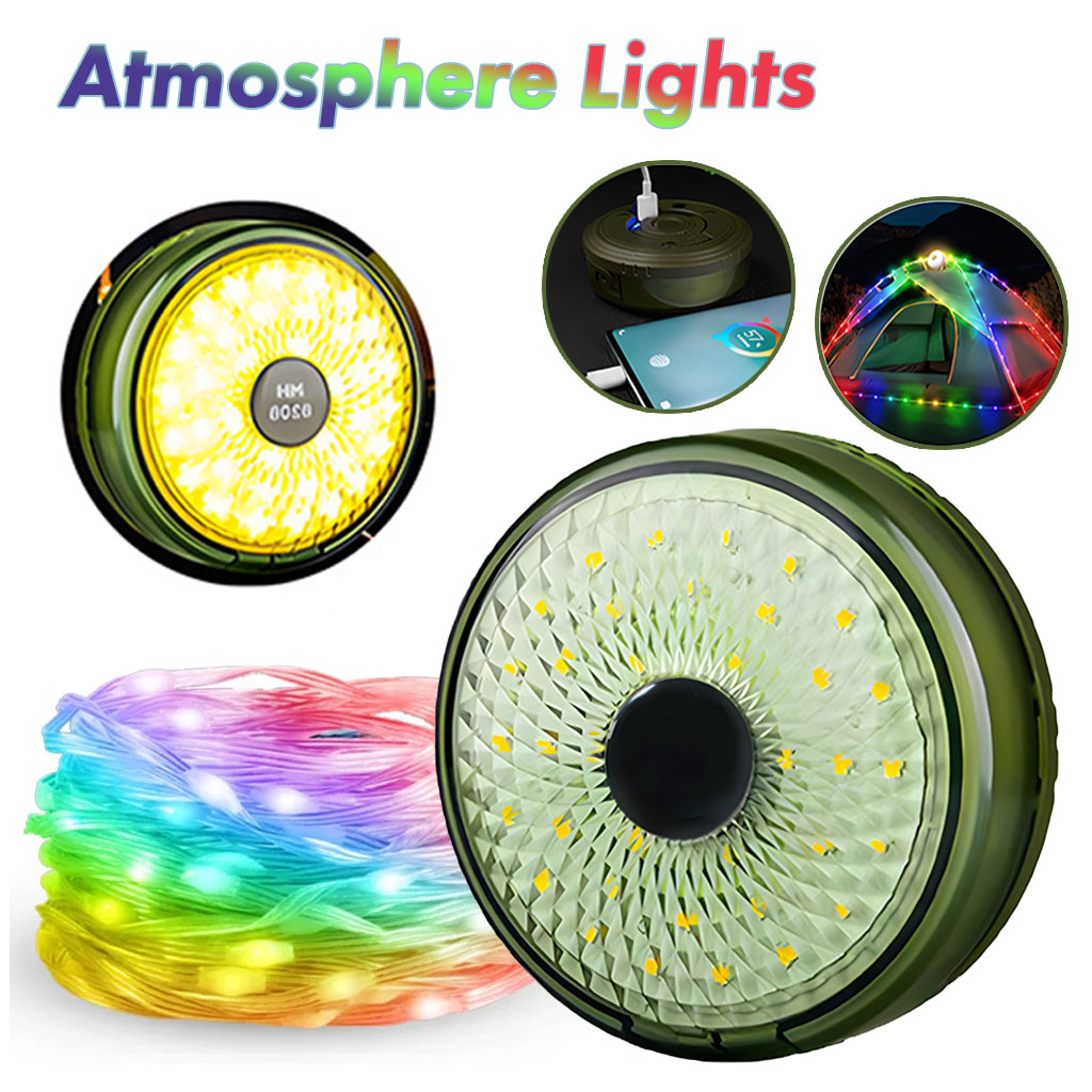 Lumière de camping LED multifonctionnelle, chargeur USB, chaîne d'atmosphère colorée