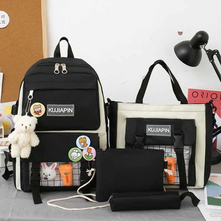 Ensemble de sacs d’école Kawai pour adolescents 4Pcs HAOLIDA V1 Noir – محفظة 4 قطع كاواي أسود