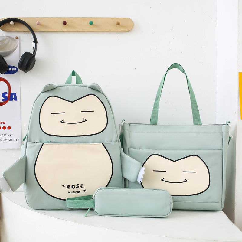 Ensemble de Sacs Snorlax 3Pcs Design Kawaii Vert – حقيبة مدرسية 3 قطع لون أخضر