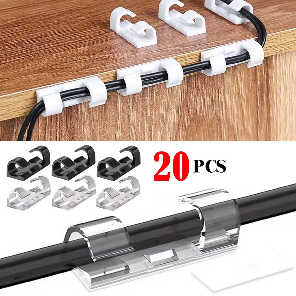 Pack 20pcs Pinces de câble auto-adhésives solides et transparents – طقم تنظيم الكابلات