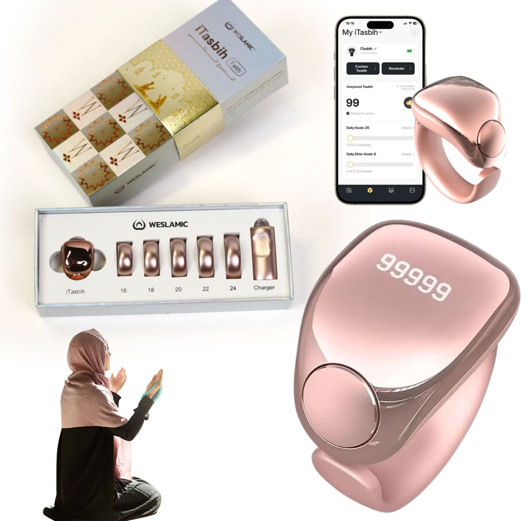 Anneau de Zikr Étanche avec Écran OLED iTasbih Faith+ Gold - خاتم التسبيح الذكي المقاوم للماء بـ5 مقاسات