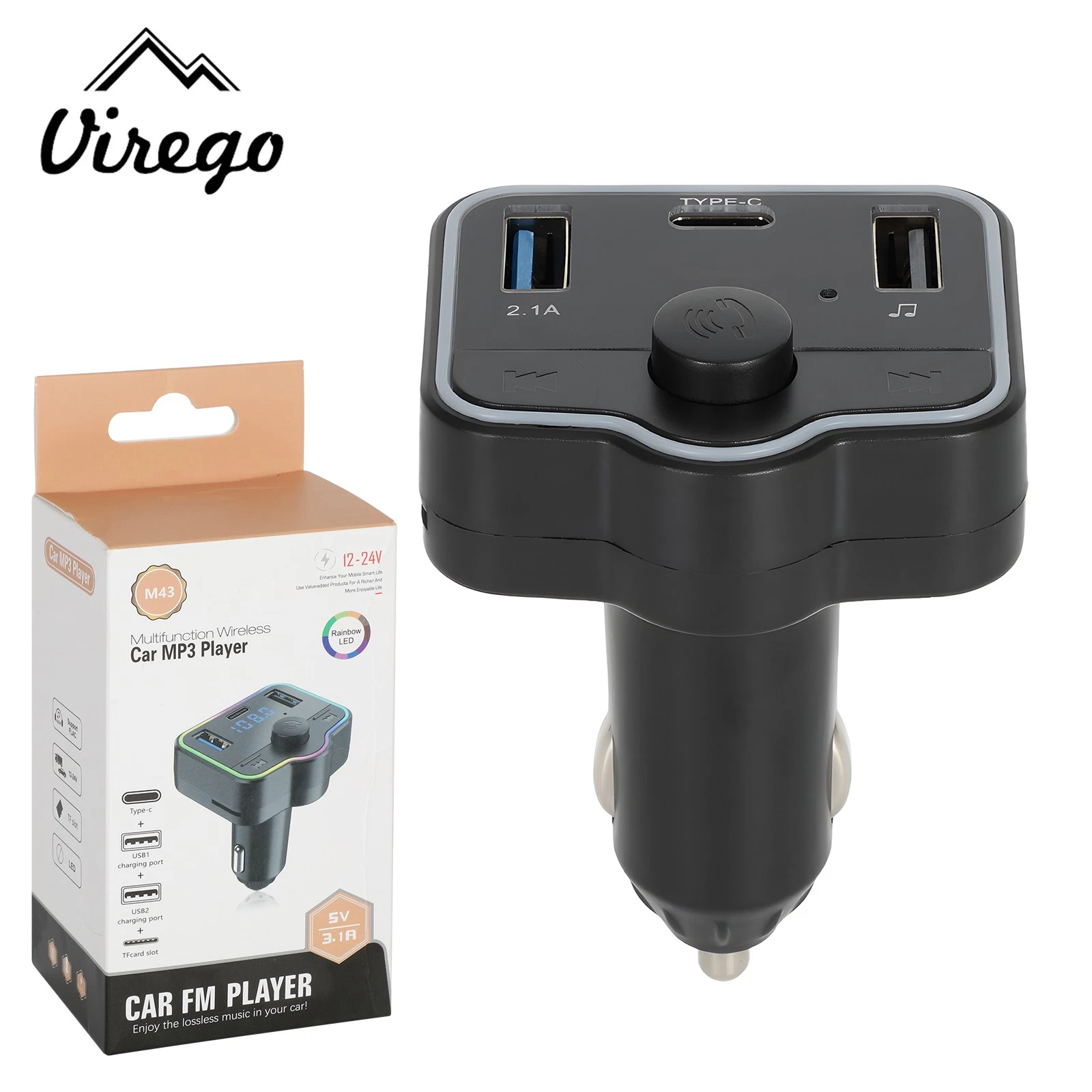 Transmetteur FM Bluetooth et Chargeur de Voiture 12-24V - شاحن متعدد المنافذ للسيارات والشاحنات