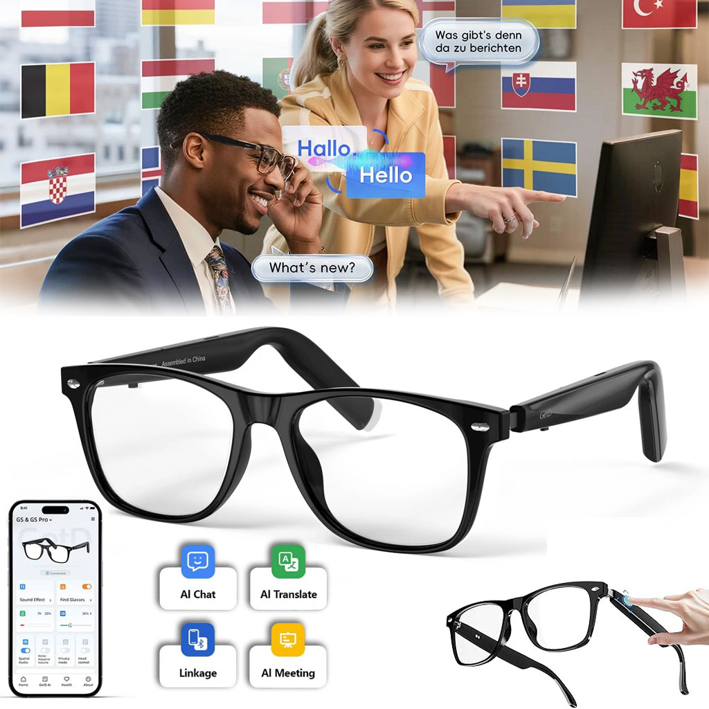 Lunettes Connectées GS03 de Traduction IA et Audio Open-Ear Bluetooth 5.4 - نظارات المترجم الذكية بالذكاء الاصطناعي