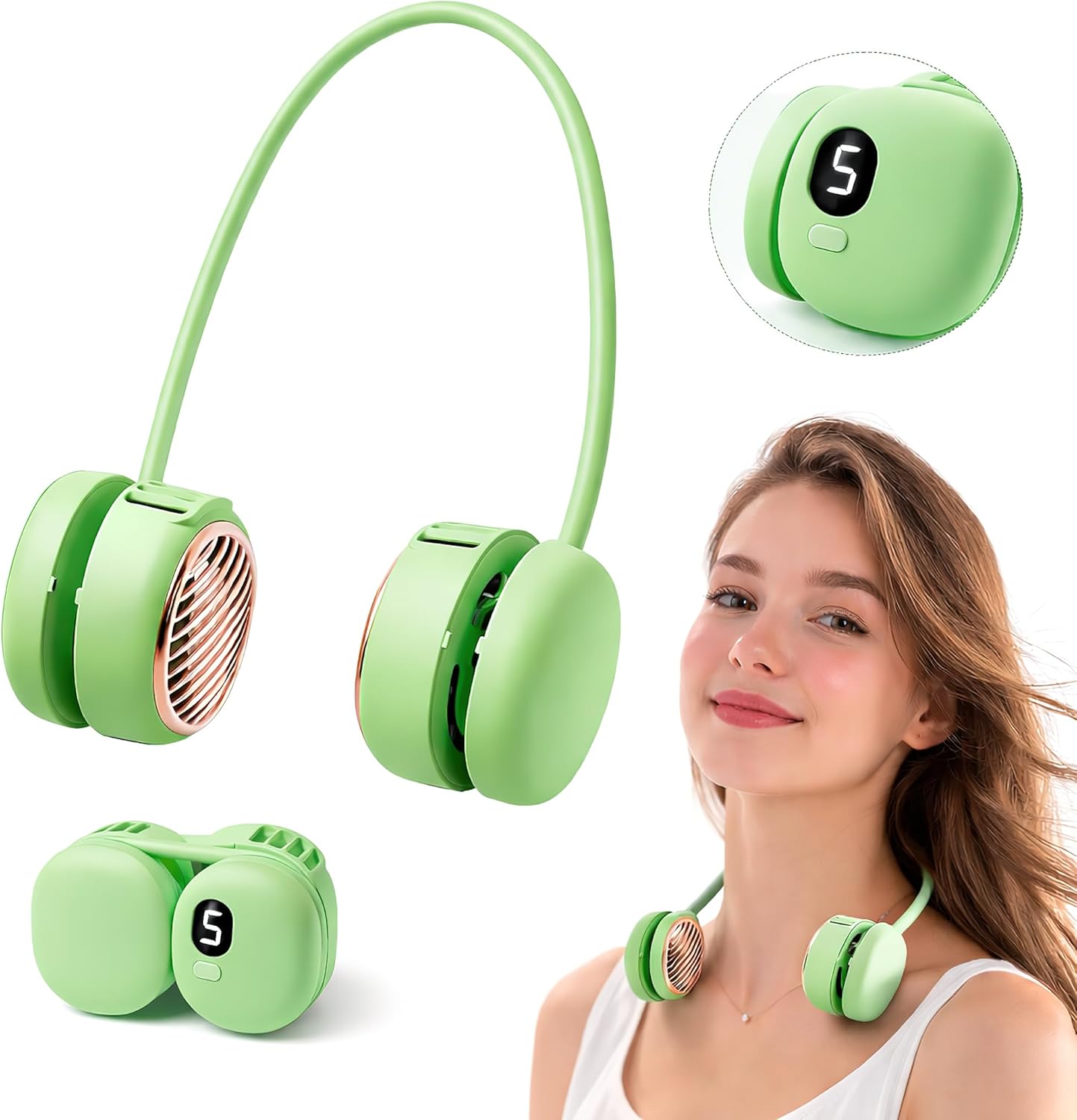 Ventilateur de Cou Portable Pliable - Design Macaron Écran LED et Rechargeable USB-C - مروحة الرقبة المحمولة والذكية القابلة للطي بـ 5 سرعات وشاشة