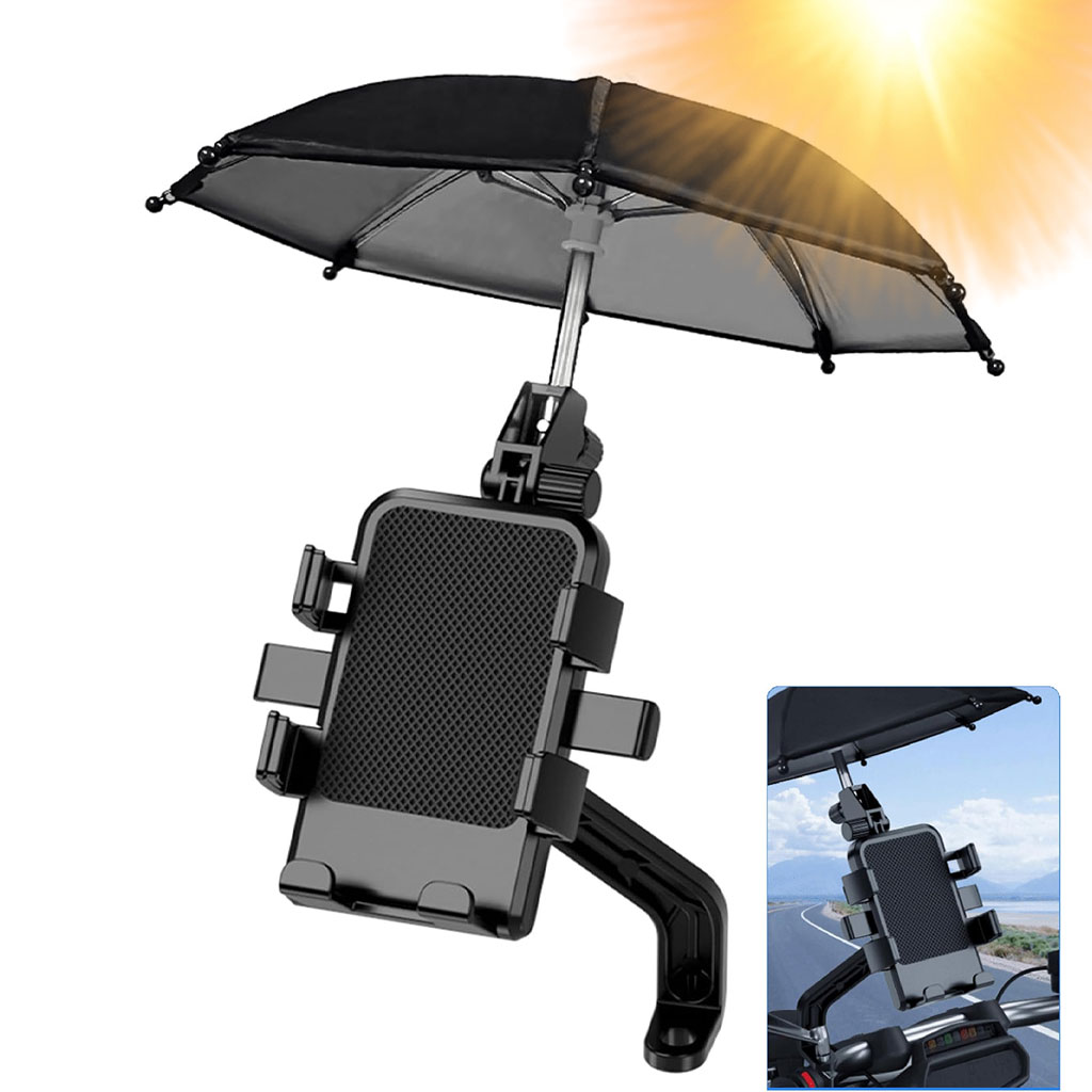 Support Téléphone Moto Avec Parapluie Intégré Protection Pluie et Soleil - حامل ومثبت الهاتف الذكي للدراجات النارية مع مظلة واقية من المطر والشمس