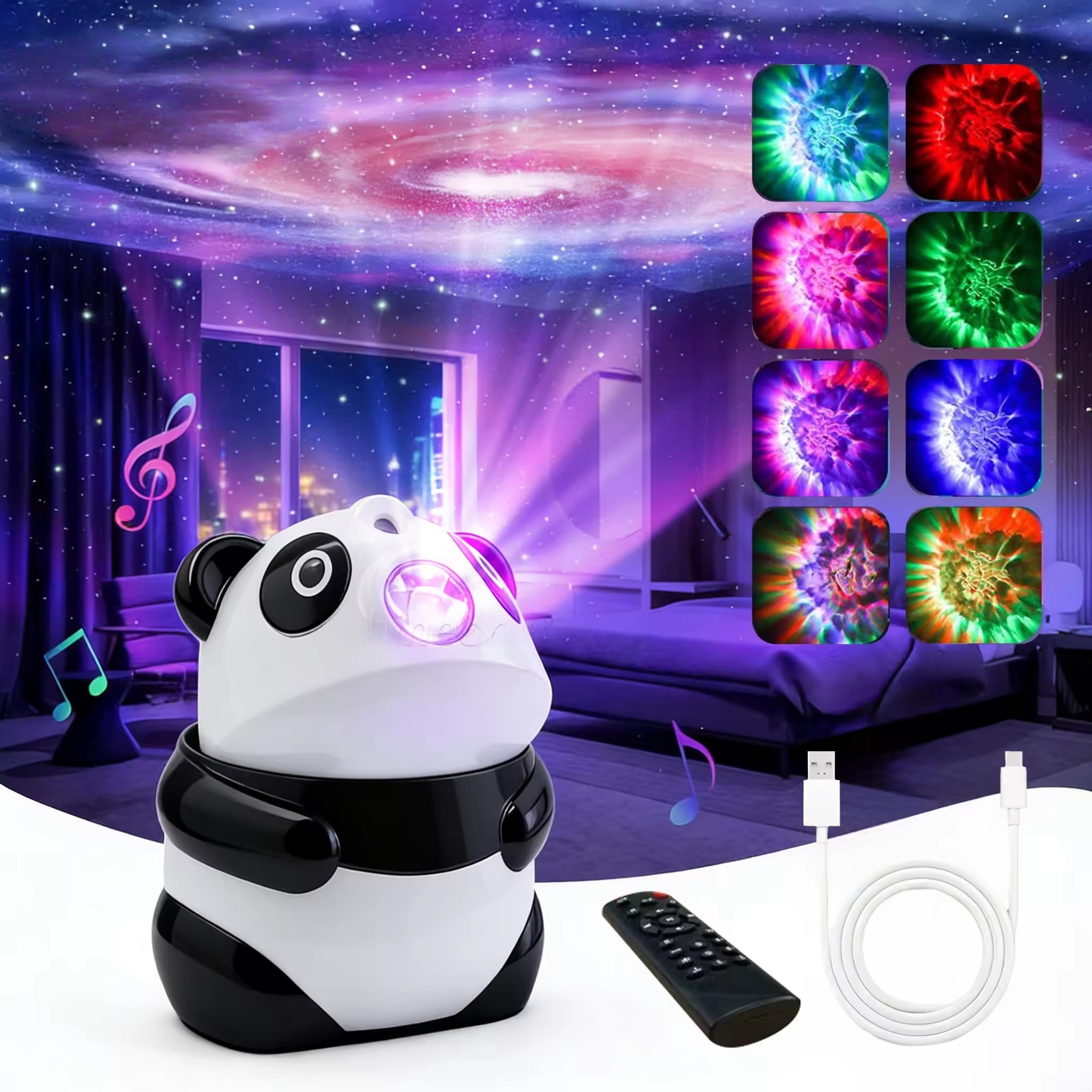 Projecteur de Galaxie et Veilleuse Panda Intelligente Bluetooth avec 15 Effets Lumineux - جهاز بروجكتر المجرات بشكل باندا مع مكبر صوت