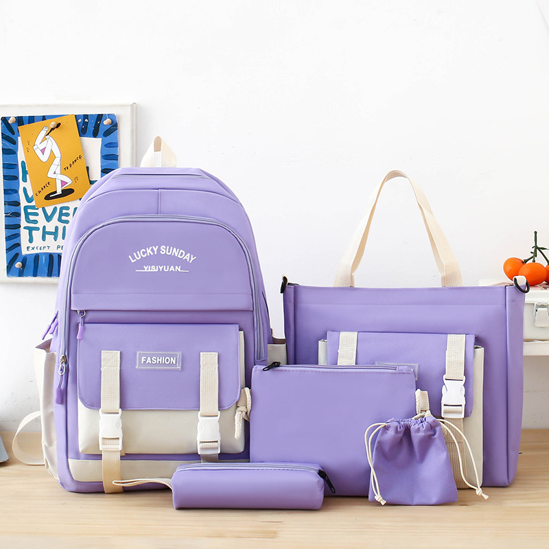 Ensemble de sacs à dos Kawai pour adolescents 5Pcs YISIYUAN V2 Mauve – محفظة 5 قطع كاواي للبنات