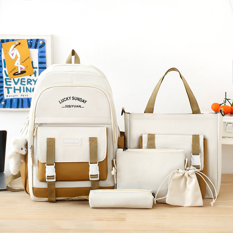 Ensemble de sacs à dos Kawai pour adolescents 5Pcs YISIYUAN V2 Beige – محفظة 5 قطع كاواي للبنات