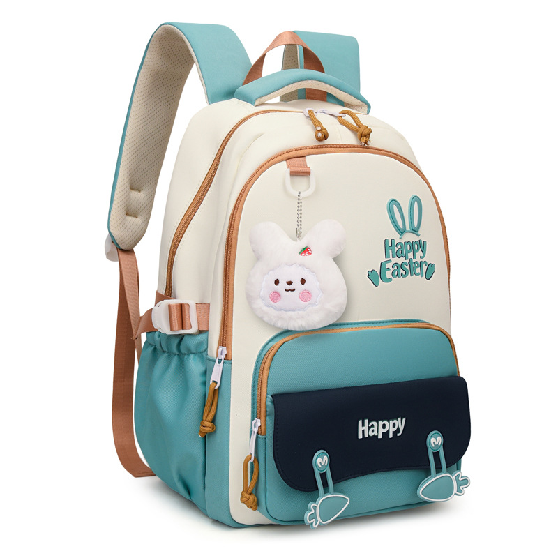 Sac à Dos Scolaire Motif Lapin Happy Easter Ergonomique Tissu Imperméable Vert SACKDS31V - حقيبة ظهر مدرسية وعصرية بتصميم الأرنب اللطيف