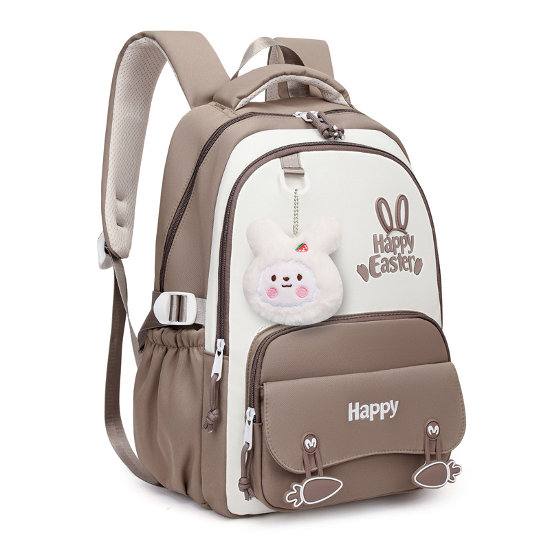Sac à Dos Scolaire Motif Lapin Happy Easter Ergonomique Tissu Imperméable Marron SACKDS31MR - حقيبة ظهر مدرسية وعصرية بتصميم الأرنب اللطيف