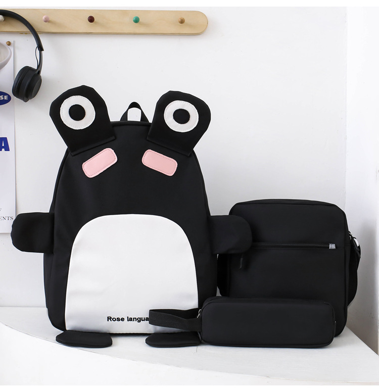 Sac à Dos Scolaires Enfant 3 en 1 Motif Grenouille Rose Language Style Dos Kawaii Noir SACKDS32N - طقم حقائب مدرسية للأطفال 3 في 1 بتصميم الضفدع اللطيف