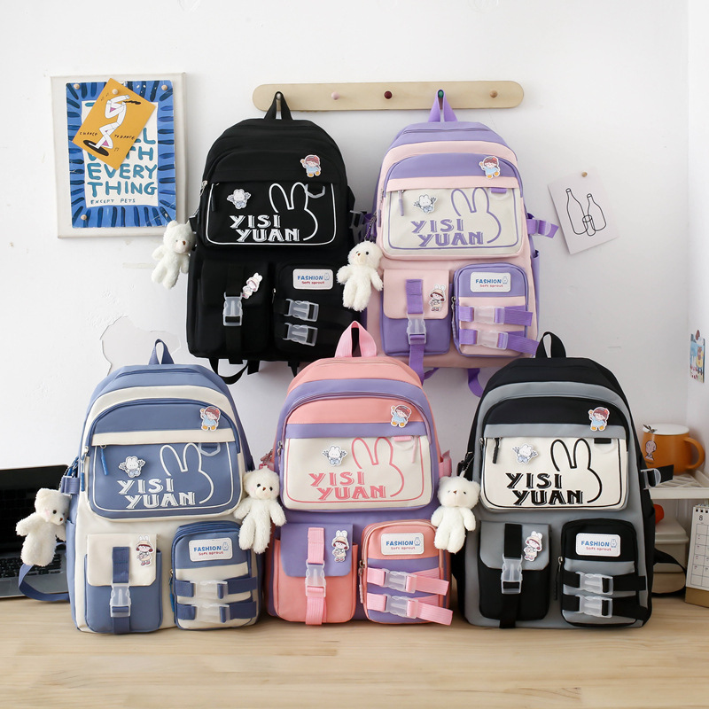 Sac à Dos Multifonctionnel Kawaii Grand Volume Imperméable et Résistant 5Pcs Bleu et Rose SACKDS29BRS - حقيبة ظهر بعدة قطع بتصميم كاوايي