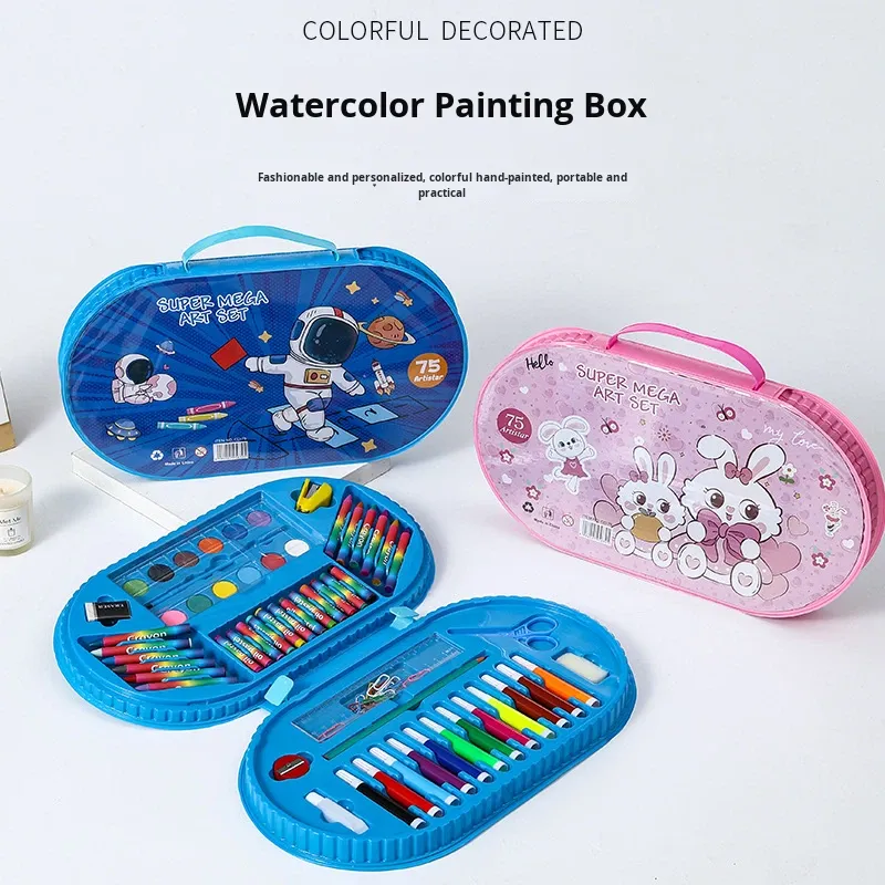 Kit d'Art Super Mega 75 Pièces pour Enfants avec Mallette de Rangement - علبة أدوات الرسم والتلوين الفاخرة للأطفال 75 قطعة مع حقيبة